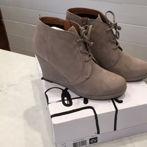 Dolce Vita taupe suede ankle booties.